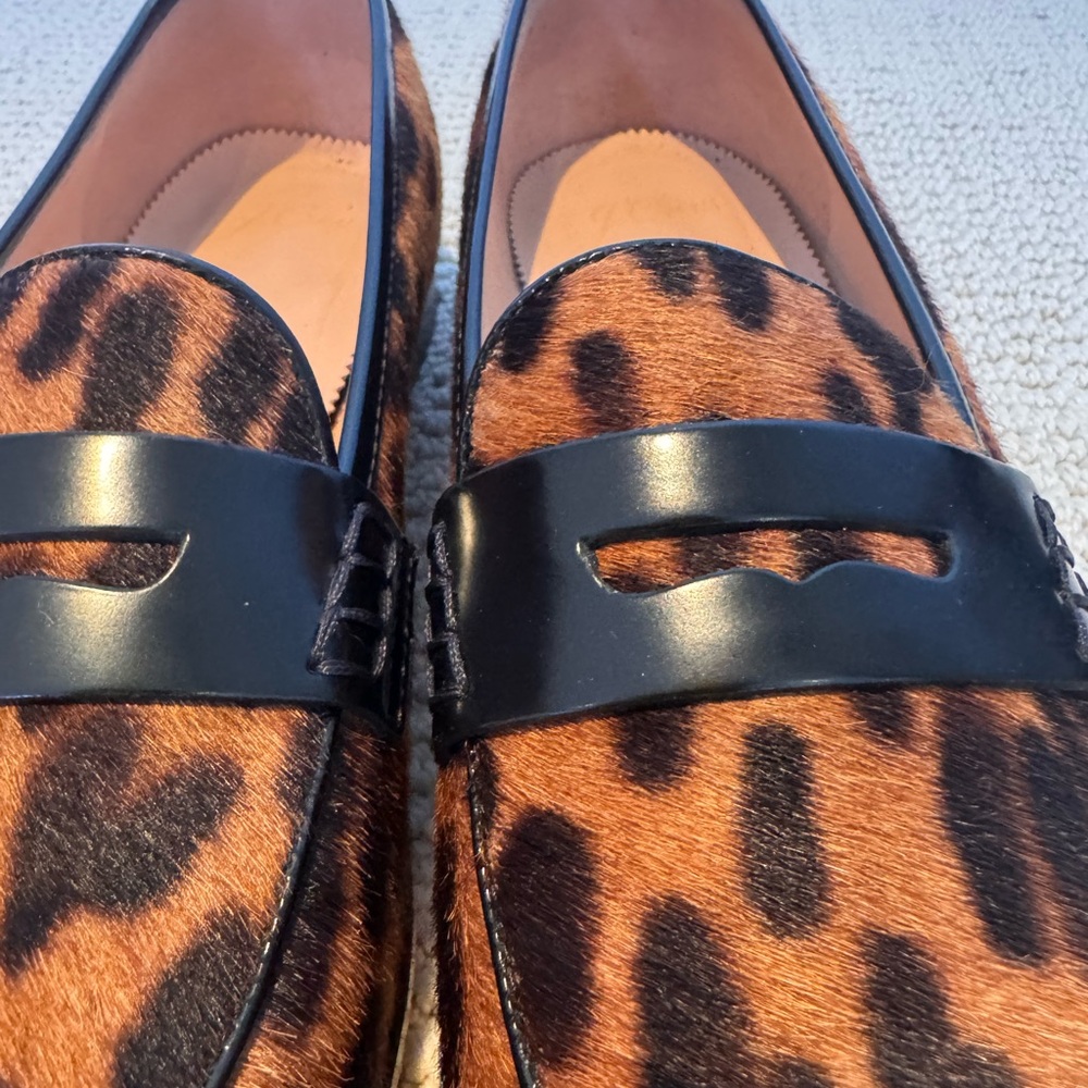 J. Crew Leopard Print Loafers with Black Accents